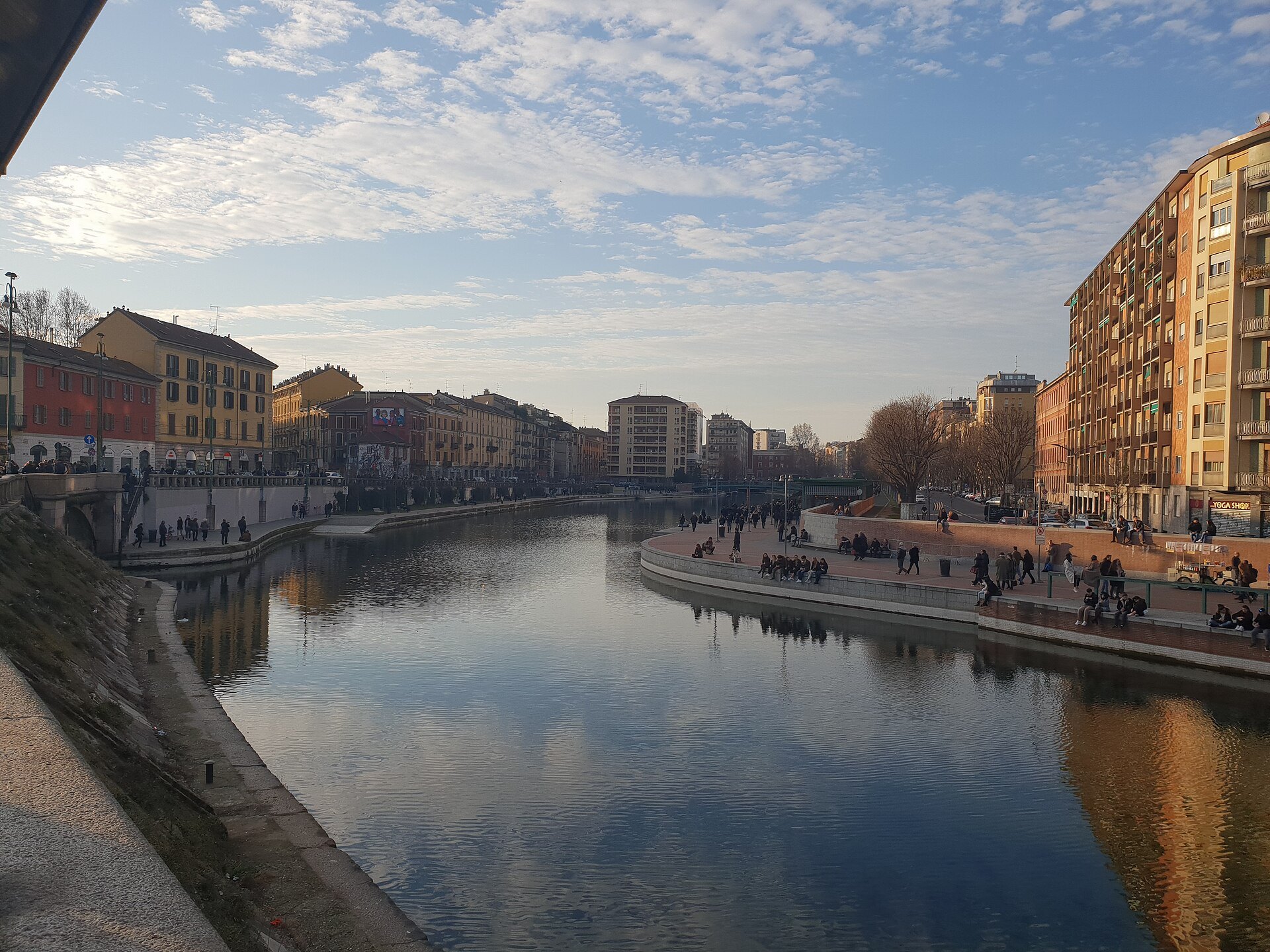 The Darsena basin looking along the water between its two quays