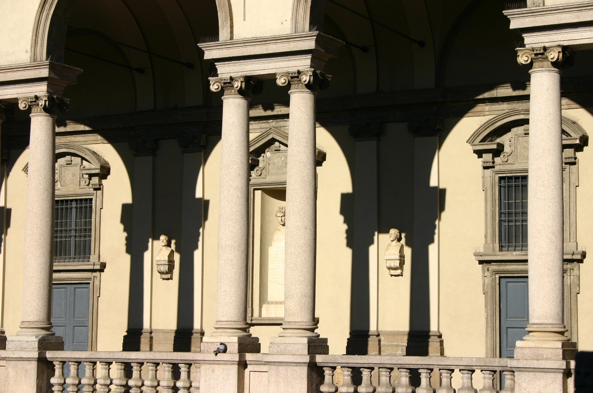 The first-floor loggia of the Palazzo di Brera looking along the arcade