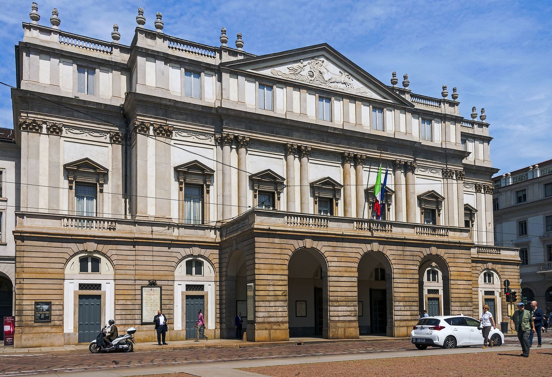 The theatre's front elevation close up, its columns and upper windows